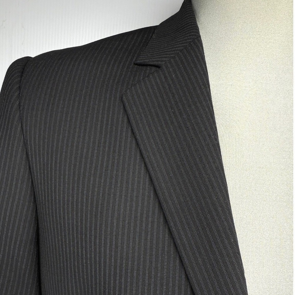 PHILIPPE DUBUC  Wool Blend Stretch Sport Coat Black Pinstripe Men's Blazer‎ 38R - Picture 2 of 6